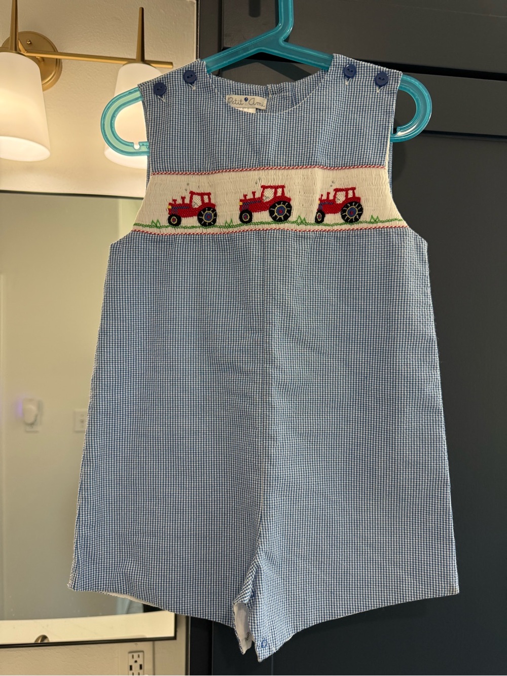 Petit Ami Blue & White Gingham Romper